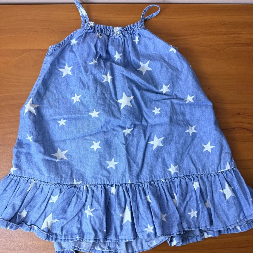 Old Navy Kids‎ Blue Star Print Chambray Button Front Ruffle Sundress 4T